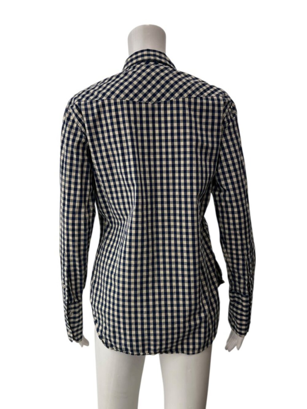 Nili Lotan Beige Navy Check Plaid Button Down Blouse Shirt size Medium - Picture 4 of 7